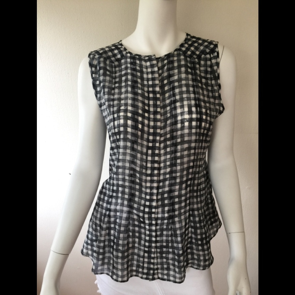 Theory silk gingham check sleeveless blouse